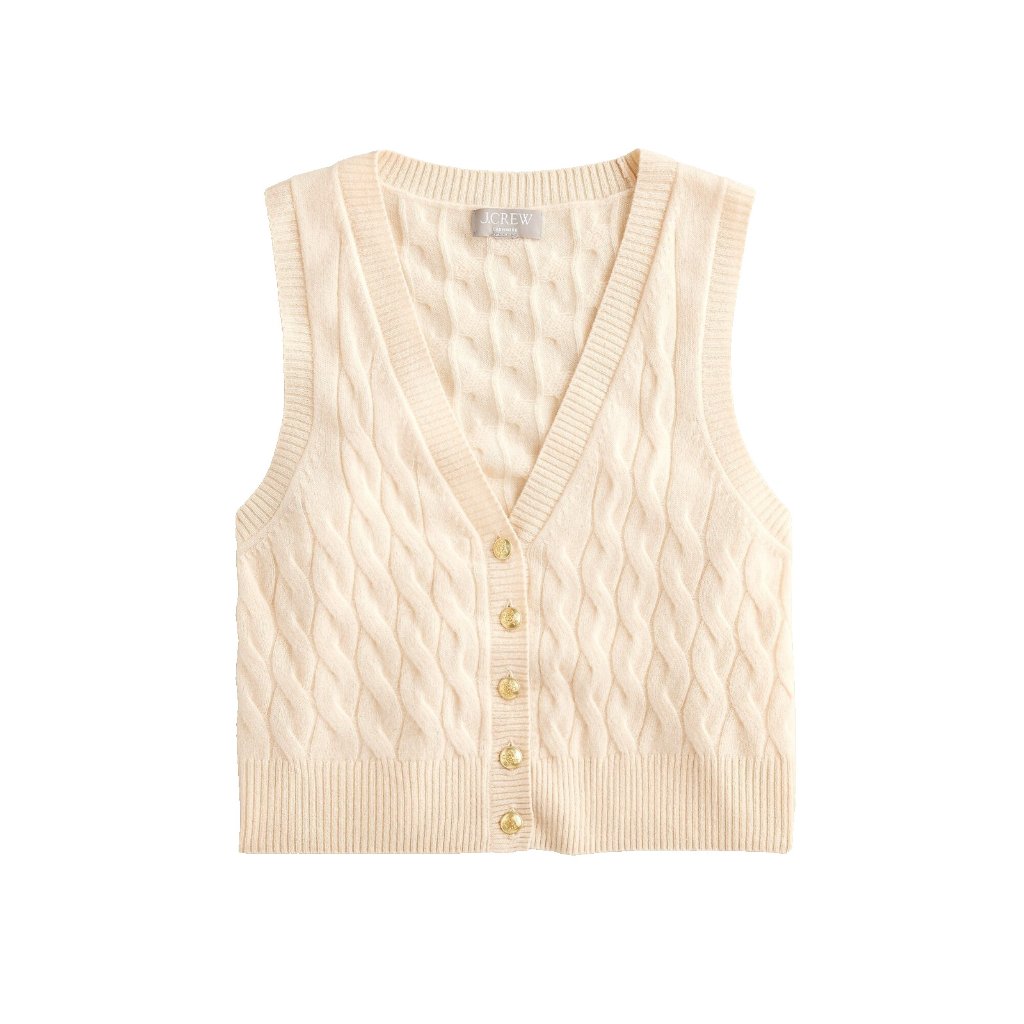 Nwt J.Crew Cashmere Cropped Cable-Knit Sweater-Vest In Buttercream Xs